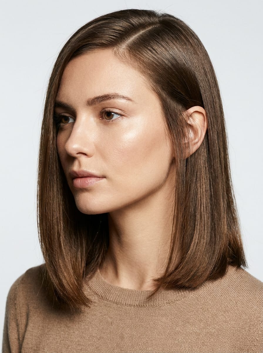 Long Bob mit Seitenscheitel und glatten Haaren - Mittellange Frisuren mit Seitenscheitel